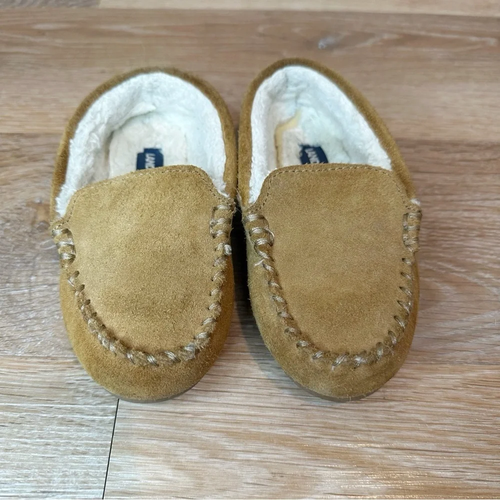 Lands' End Toddler Size 11 Tan Suede Leather Moccasin Slipper